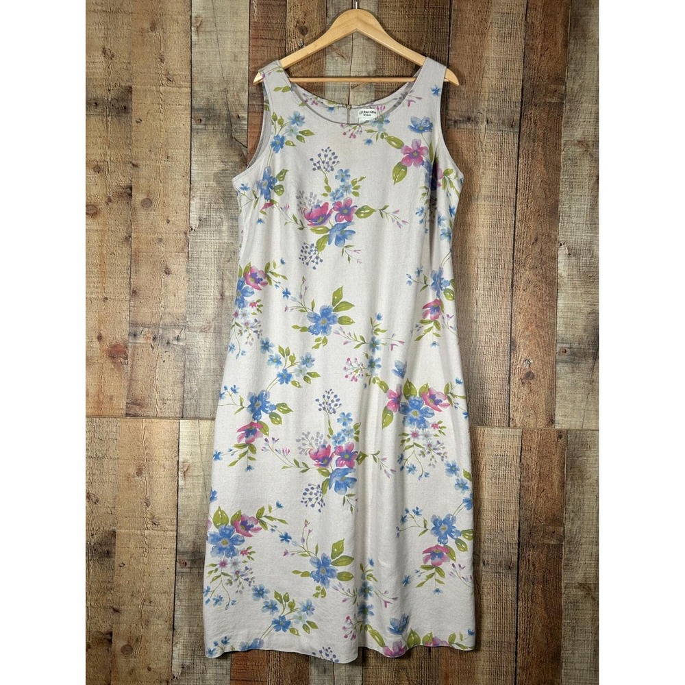 Vintage St. John's Bay Linen Rayon Floral Maxi Shift Dress Plus 20W Sleeveless